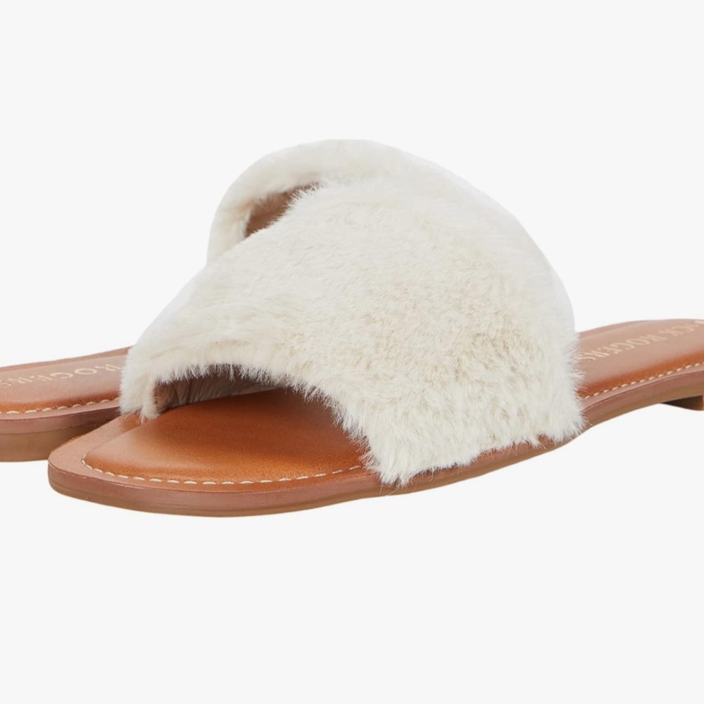Jack Rogers Cream Fuzzy Slippers